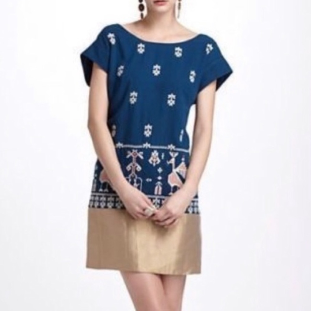 Anthro floreat Avian Mist Shift Dress Embroidered